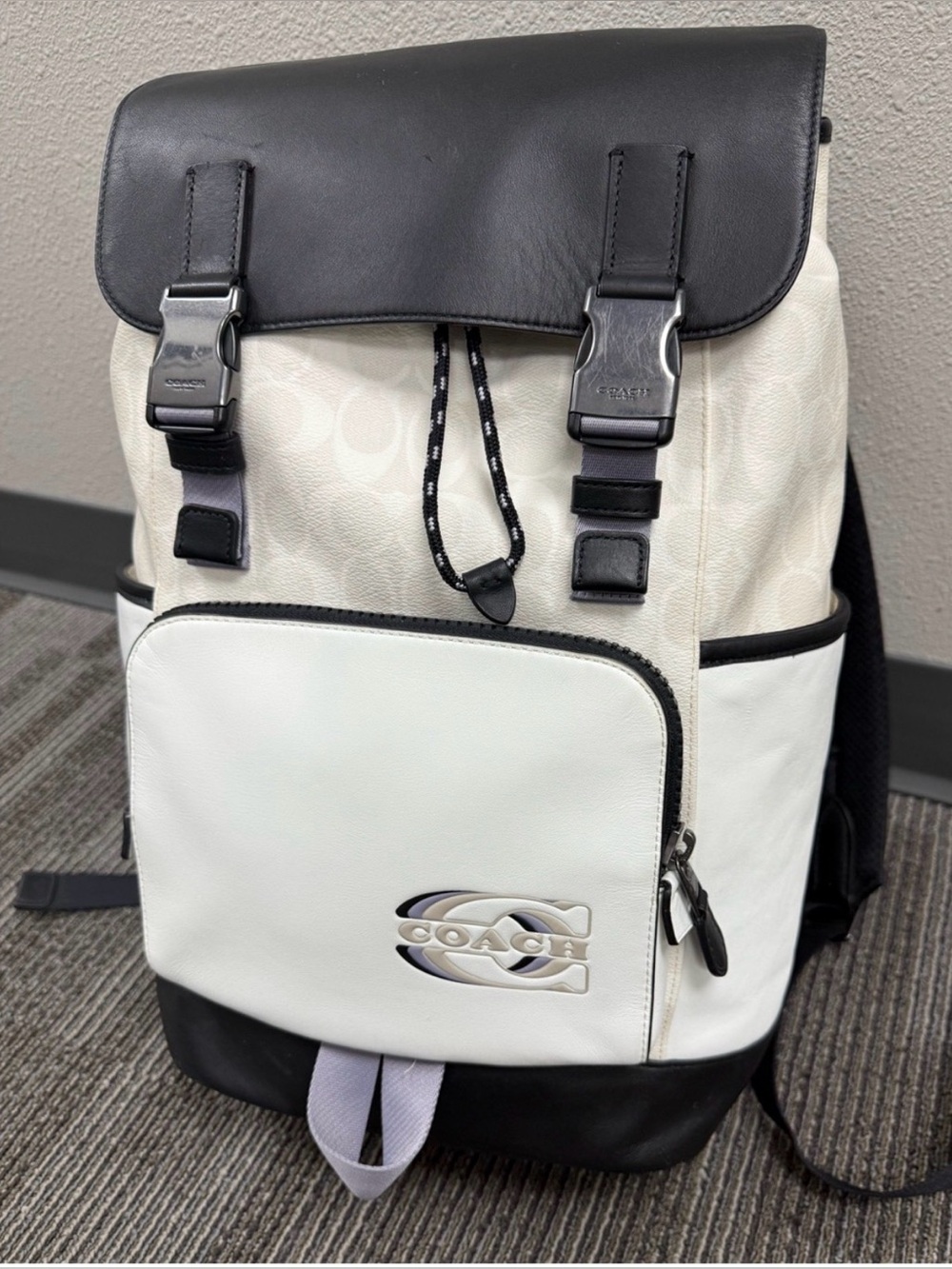 COACH Track Colorblock large backpack with signature canvas Black/Gray
